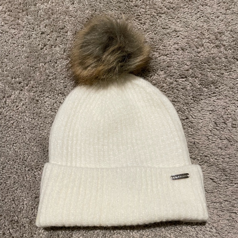 Wide Cuff Faux Fur Pom Beanie